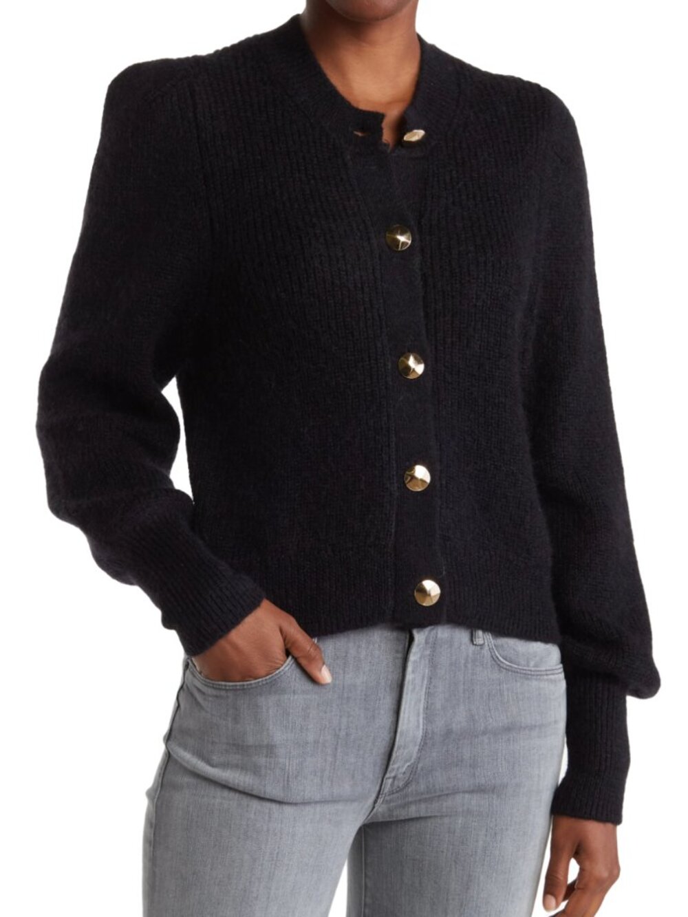 ba&sh Black Lady Cardigan Knit Balloon Sleeve Sweater size 2